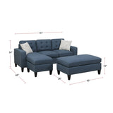 ZNTS Polyfiber Reversible Sectional Sofa with Ottoamn in Navy B01682383