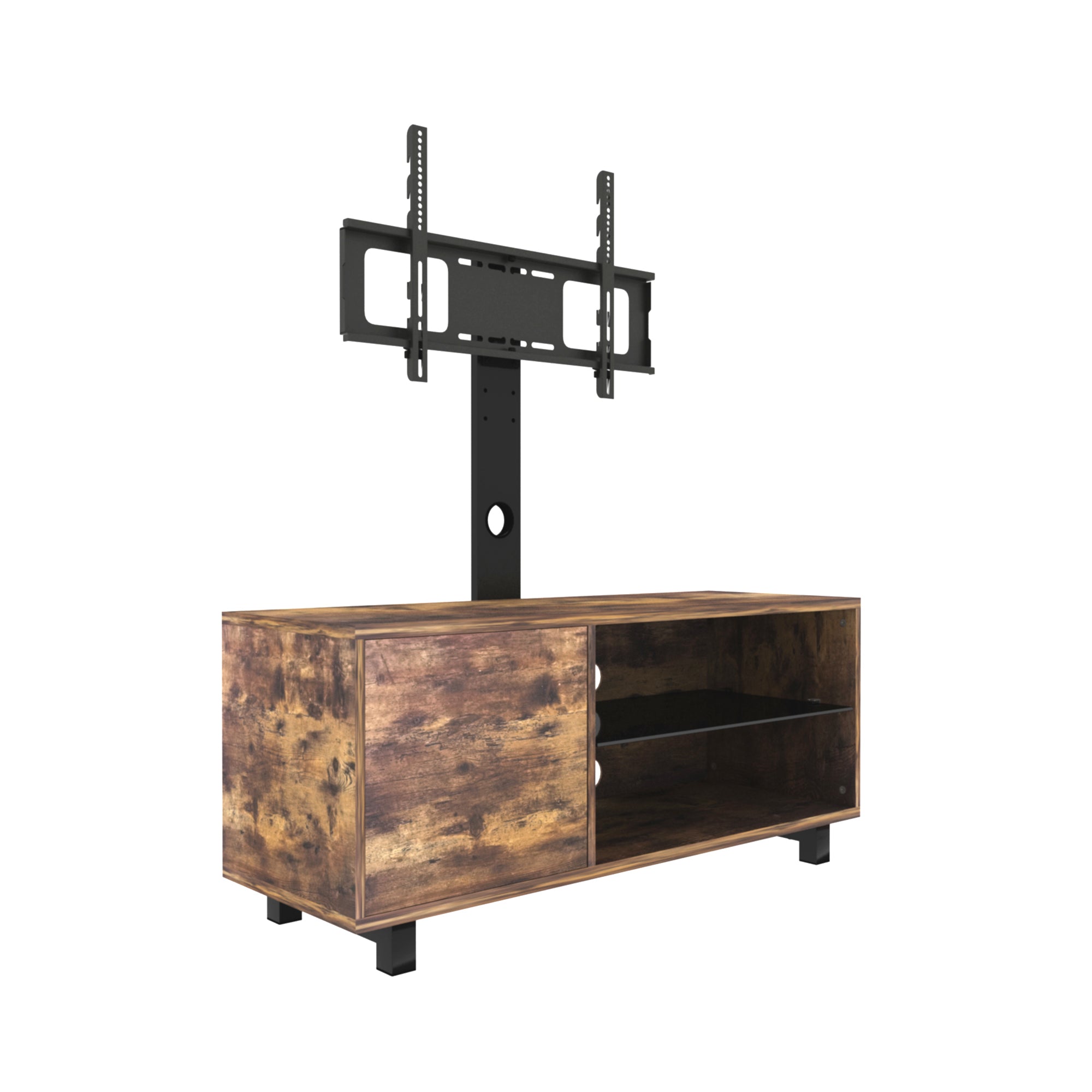ZNTS Rustic Brown TV Console with push-to-open Storage Cabinet for TV up to 65in Wood &glass TV Stand for W24135648