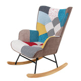 ZNTS Rocking Chair, Mid Century Fabric Rocker Chair with Wood Legs and Patchwork Linen for Livingroom MR-AC215