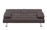 ZNTS [New+Video] Brown Leather Multifunctional Double Folding Sofa Bed for Office with Coffee Table W165880946