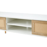 ZNTS 55.12" Rattan TV cabinet, double sliding doors for storage, adjustable shelf, solid wood legs, TV W1265115783