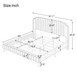 ZNTS Modern Velvet Curved Upholstered Platform Bed , Solid Wood Frame , Nailhead Trim, Green WF298927AAF
