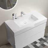 ZNTS BB02-36-101, Integrated solid surface basin WITHOUT drain and faucet, glossy white color W1865107115