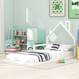 ZNTS Twin Size Wood Floor Bed with House-shaped Headboard, White WF304145AAK