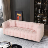 ZNTS Pink teddy fleecesofa 80 inch discharge in living room bedroom with two throw pillows hardware foot W1278141689
