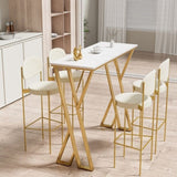 ZNTS 47" Modern High White Bar Table with Golden Double Pedestal WF322495AAG