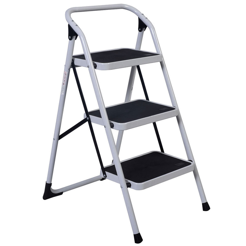 ZNTS Home Use 3-Step Short Handrail Iron Ladder Black & White 46578400