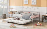 ZNTS Twin Size Metal Daybed with Adjustable Trundle, Pop Up Trundle, Silver WF301146AAN