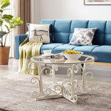 ZNTS Glass Coffee Table with Sturdy Iron Leaf-shape Base, Leisure Cocktail Table with Tempered Glass Top W2167132673