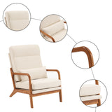 ZNTS High Back Solid Wood Armrest Backrest Iron Frame Linen Indoor Leisure Chair Off-White 31656855