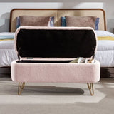 ZNTS Pink Storage Ottoman Bench for End of Bed Gold Legs, Modern Grey Faux Fur Entryway Bench Upholstered W1170104172