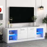 ZNTS ON-TREND Modern TV Stand with 2 Tempered Glass Shelves, High Gloss Entertainment WF300075AAK