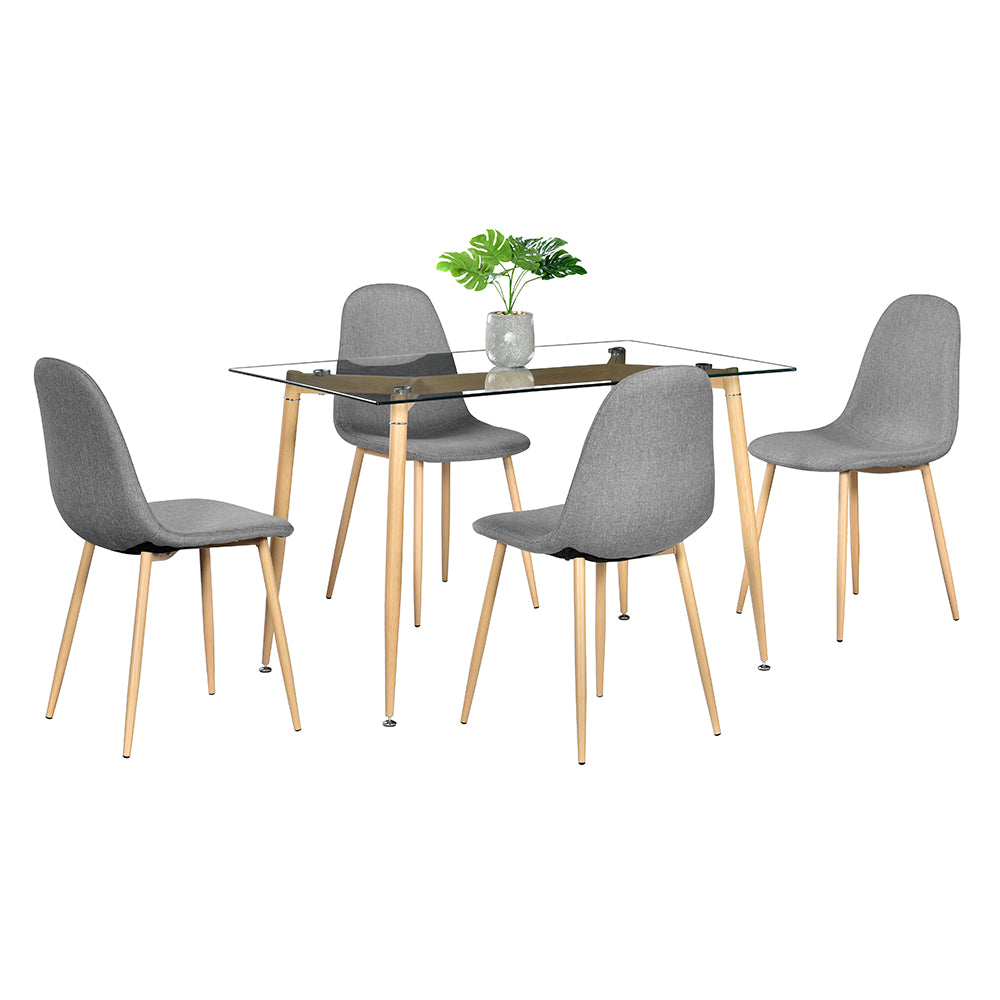 ZNTS Simple Wood Grain Table Leg & Transparent Tempered Glass Dinner Table 31647812