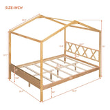 ZNTS Full Size Wood House Bed with Storage Space, Natural WF294192AAM