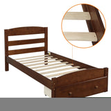 ZNTS Platform Twin Bed Frame with Storage Drawer and Wood Slat Support No Box Spring Needed, Walnut WF191655AAD