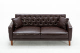 ZNTS Brown PU Leather Sponge Sofa, Indoor Sofa, Removable Wooden Feet, Tufted Buttons 62729230