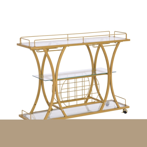 ZNTS Golden Bar Cart with Wine Rack Tempered Glass Metal Frame Wine Storage W107143588
