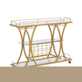 ZNTS Golden Bar Cart with Wine Rack Tempered Glass Metal Frame Wine Storage W107143588