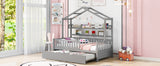 ZNTS Wooden Twin Size House Bed with Trundle,Kids Bed with Shelf, Gray WF301682AAE