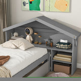 ZNTS Twin Storage House Bed for kids with Bedside Table, Trundle, Grey W50457988