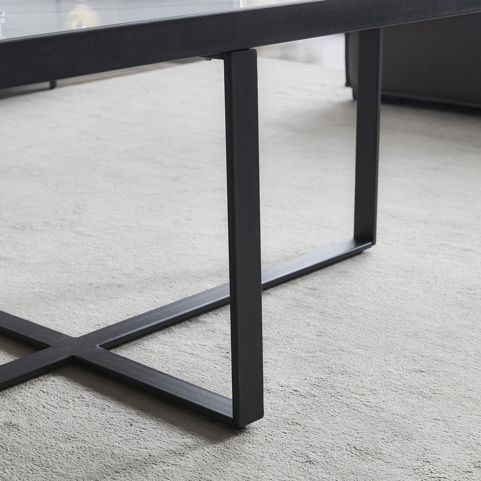 ZNTS Minimalism rectangle coffee table,Black metal frame with sintered stone tabletop W24739717