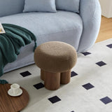 ZNTS W8017-1 Mushroom stool, brown lamb wool seat, barrel PVC pipe with walnut veneer W2085129974