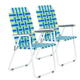 ZNTS 2pcs Steel Tube PP Webbing Bearing 120kg Folding Beach Chair Blue Strip 79845666
