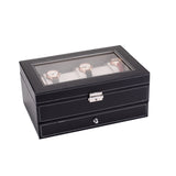 ZNTS 12 Slots Watch Box Mens Watch Organizer Lockable Jewelry Display Case with Real Glass Top Faux 89959070