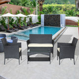 ZNTS Patio outdoor rattan furniture -4 piece loveseat +2 armchair+coffie table for garden 4 PC Garden W20901064