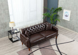 ZNTS Brown PU Leather Sponge Sofa, Indoor Sofa, Removable Wooden Feet, Tufted Buttons 62729230