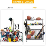 ZNTS Sports Equipment Organizer, Sports Gear Basketball Storage with Baskets and Hooks,Ball Storage Rack, W140165901