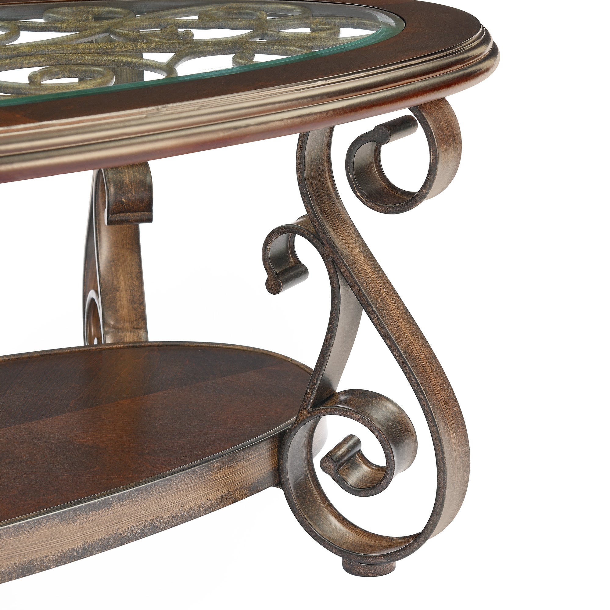 ZNTS Coffee Table with Glass Table Top and Powder Coat Finish Metal LegsDark Brown 52.5"X28.5"X19.5") W48742160