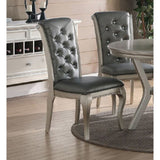 ZNTS Luxury Antique Silver Wooden Set of 2 Dining Side Chairs Grey Faux Leather / PU Tufted Upholstered B01149587