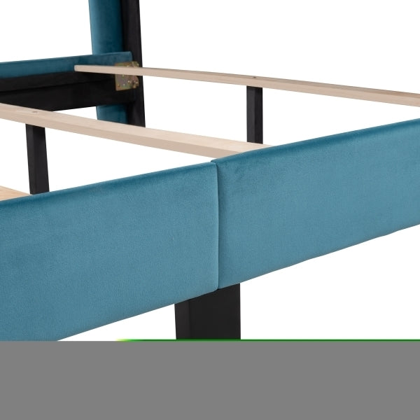 ZNTS Queen Size Velvet Upholstered Platform Bed, Box Spring Needed - Blue WF212844AAC