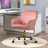 ZNTS 360° Pink Velvet Swivel Chair With High Back, Adjustable Working Chair With Golden Color Base W116472784