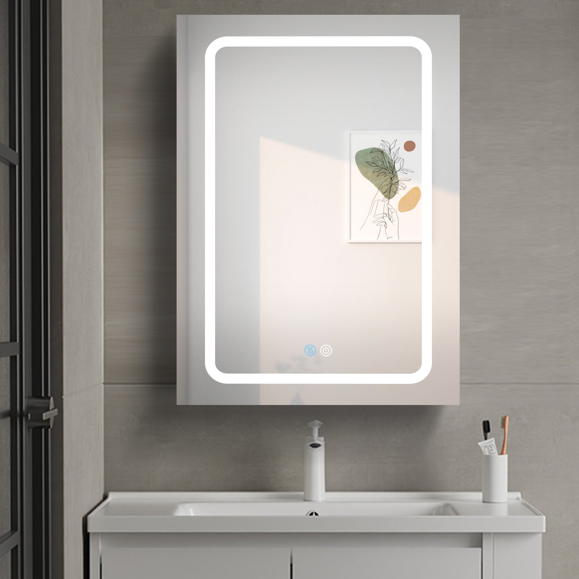ZNTS 30x20 inch LED Bathroom Medicine Cabinet Surface Mounted Cabinets With Lighted Mirror White Right W995107192