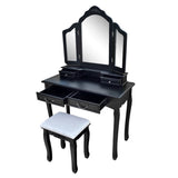 ZNTS Tri-fold Mirror Dresser with Dressing Stool Black 43450776