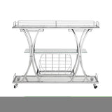 ZNTS Contemporary Chrome Bar Cart with Wine Rack Silver Modern Glass Metal Frame Wine Storage 68234028