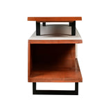 ZNTS 62 Inch Kate Acacia Wood TV Cabinet with Staggered 3 Tier Design and Sled Base, Brown and Black B05691299