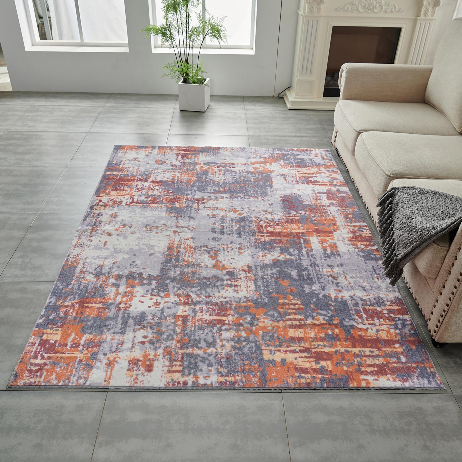 ZNTS ZARA Collection Abstract Design Grey Brown and Rust Machine Washable Super Soft Area Rug B03068260