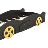 ZNTS Twin Size Race Car-Shaped Platform Bed with Wheels and Storage, Black+Yellow WF305759AAB