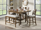 ZNTS Wooden Frame Counter Height Bench Light Oak Finish Mindy Veneer Gray Textured Fabric Upholstery B01146345