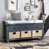 ZNTS TREXM Rustic Storage Bench with 3 Drawers and 3 Rattan Baskets, Shoe Bench for Living Room, Entryway WF195161AAM