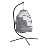 ZNTS Outdoor Patio Wicker Folding Hanging Chair,Rattan Swing Hammock Egg Chair With Cushion And Pillow 98861428