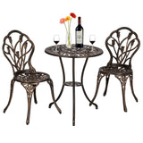 ZNTS European Style Cast Aluminum Outdoor 3 Piece Tulip Bistro Set of Table and Chairs Bronze 34751352