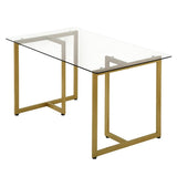 ZNTS 55.11'' Iron Dining Table with Tempered Glass Top, Clear & Gold W131472869