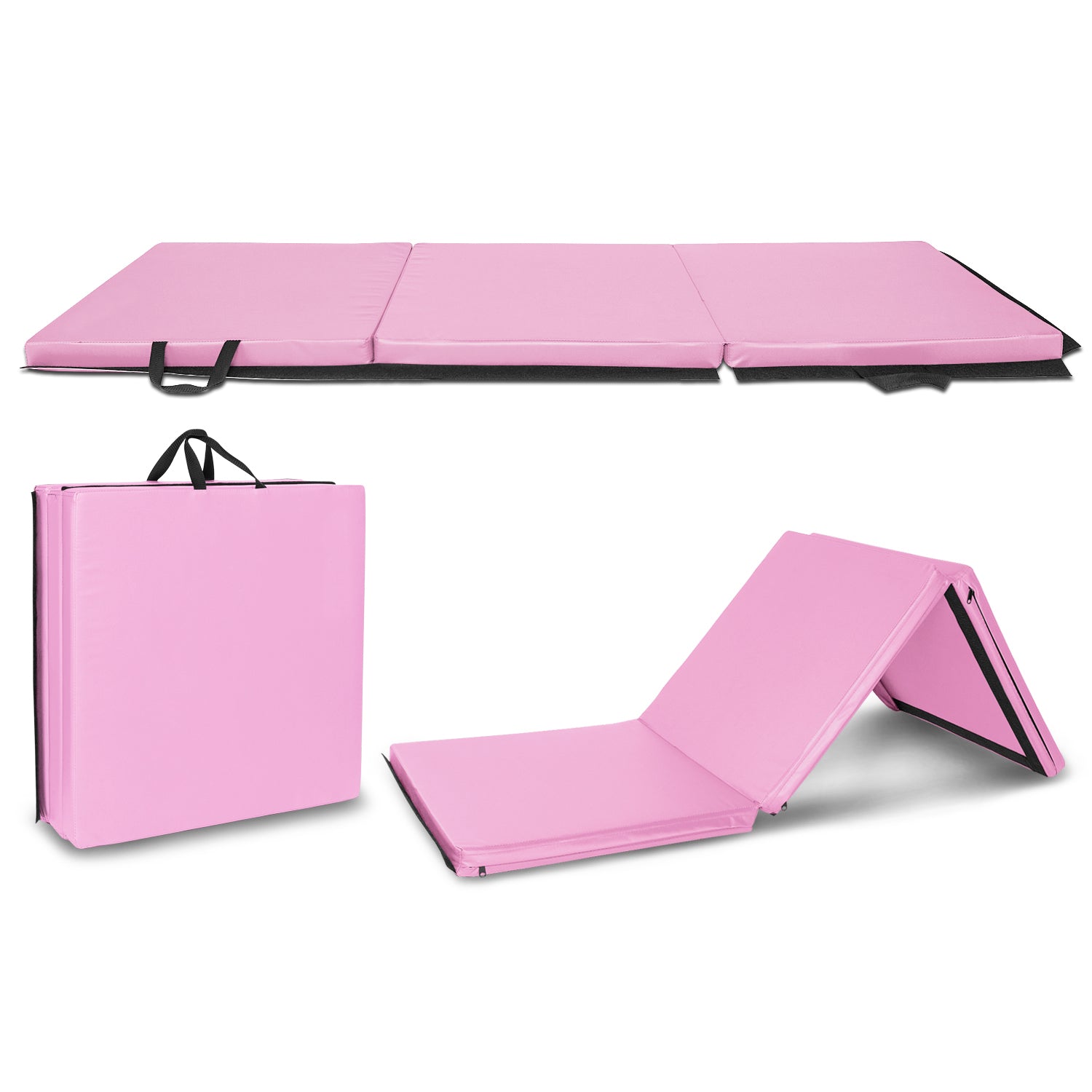 ZNTS 6'x2'x2" Tri-fold Gymnastics Yoga Mat with Hand Buckle Pink 03015881