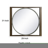 ZNTS Round Wall Mirror with Rectangular Wooden Frame, Brown B05671912