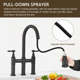ZNTS Double Handle Bridge Kitchen Faucet With Pull-Down Spray Head W122565381