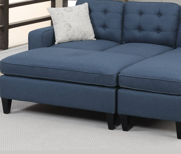 ZNTS Reversible 3pc Sectional Sofa Set Navy Tufted Polyfiber Wood Legs Chaise Sofa Ottoman Pillows B01149073